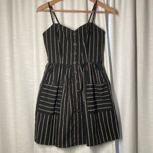 Striped Black and Tan Button-Down Dress